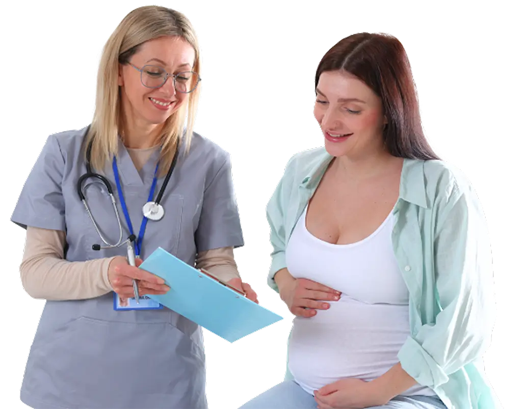 Doctor showing results for pregnant patient