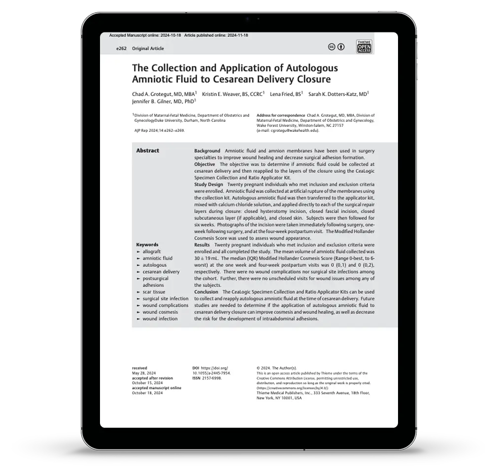 The Collection and Application of Autologous Amniotic Fluid to Cesarean Delivery Closure